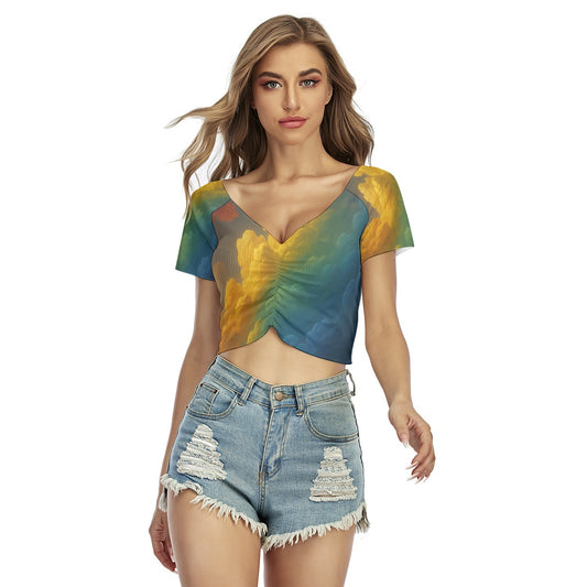 Women's Raglan Drawstring Front Crop Tee