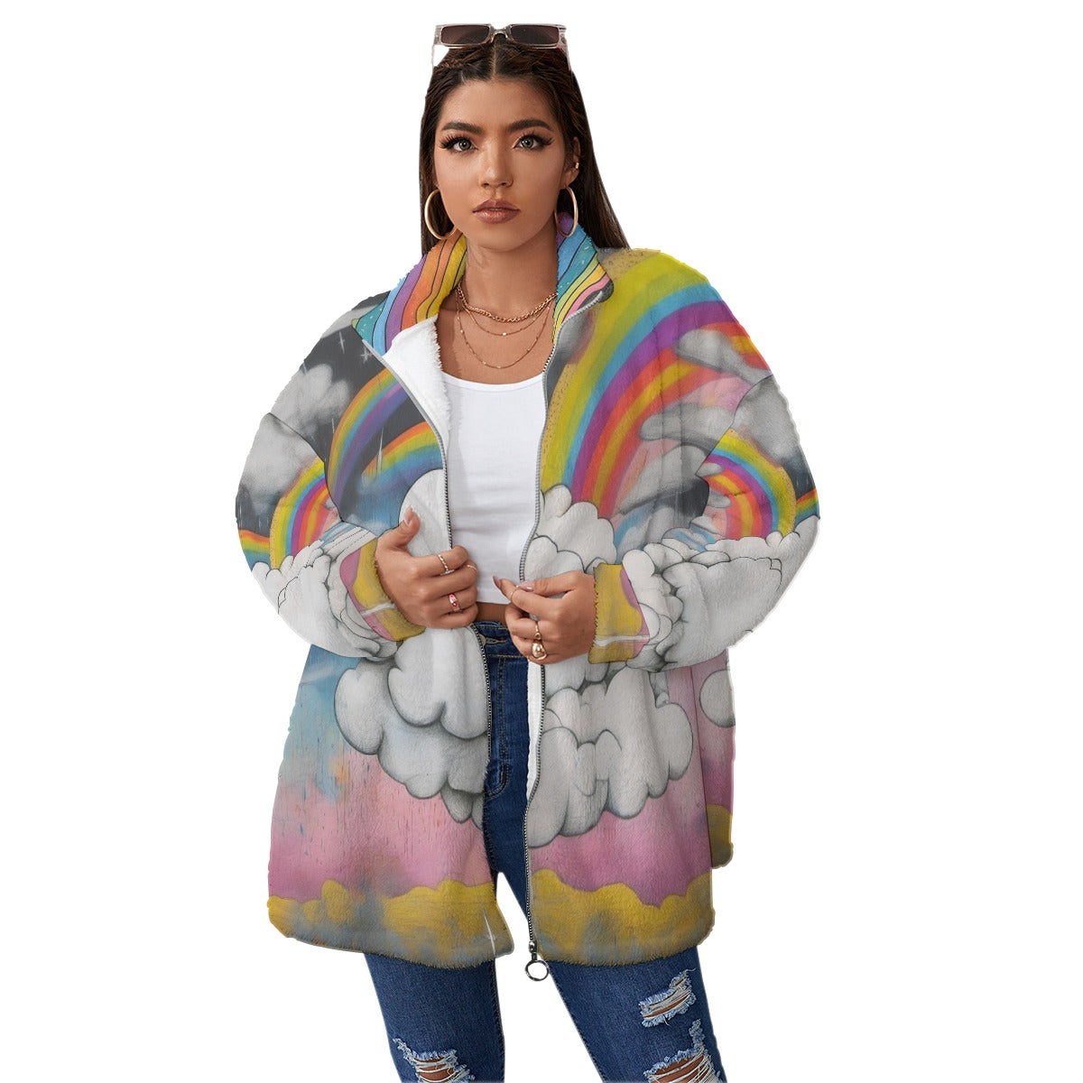 Unisex Borg Fleece Stand-up Collar Coat With Zipper Closure(Plus Size)