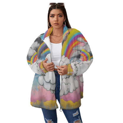Unisex Borg Fleece Stand-up Collar Coat With Zipper Closure(Plus Size)