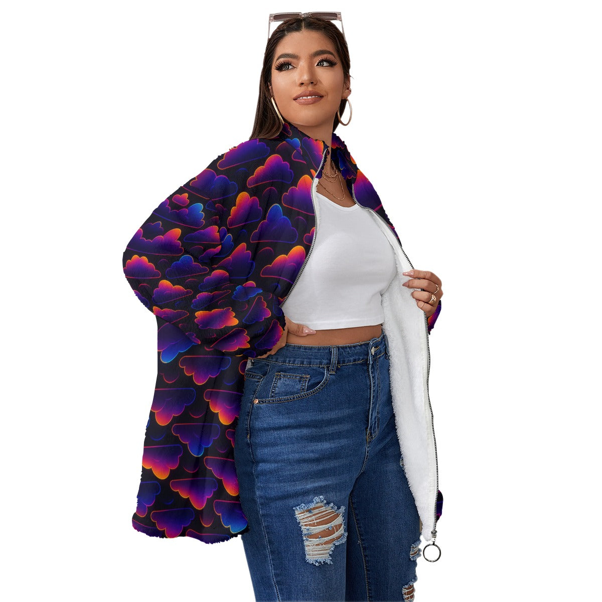 Unisex Borg Fleece Stand-up Collar Coat With Zipper Closure(Plus Size)