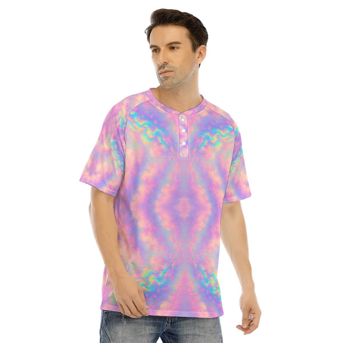 Men's Raglan Sleeve T-shirt With Button Closure