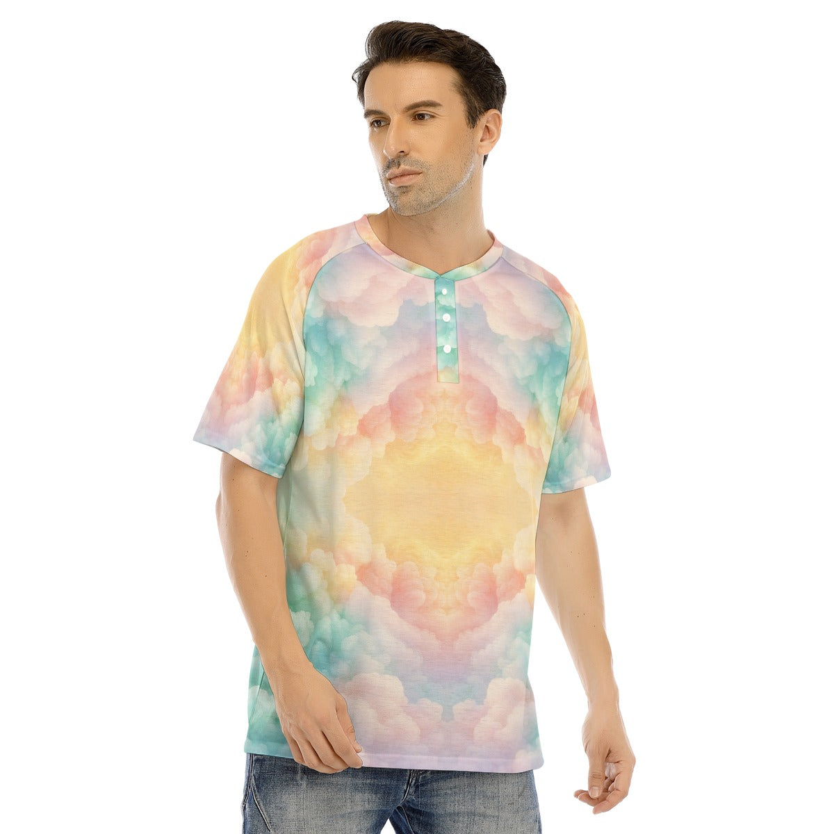 Men's Raglan Sleeve T-shirt With Button Closure