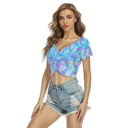 Women's Raglan Drawstring Front Crop Tee