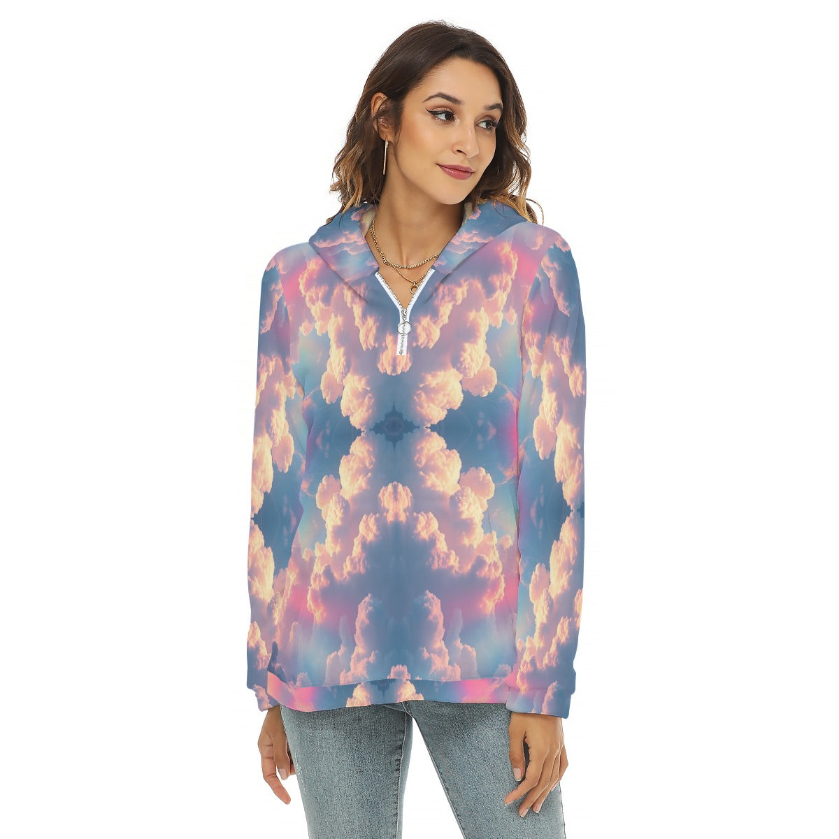 Women's Borg Fleece Hoodie With Half Zip