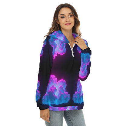 Women's Borg Fleece Hoodie With Half Zip