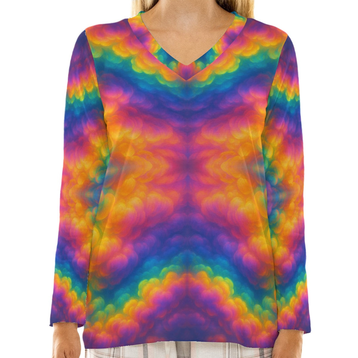 Women's Loose V-Neck T-Shirt With Long Sleeve