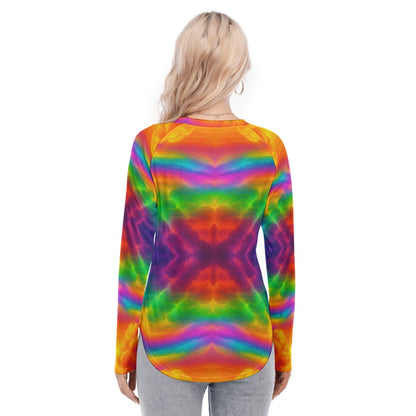 Women's Raglan Sleeves U-Shaped Hem Long Sleeves Blouse