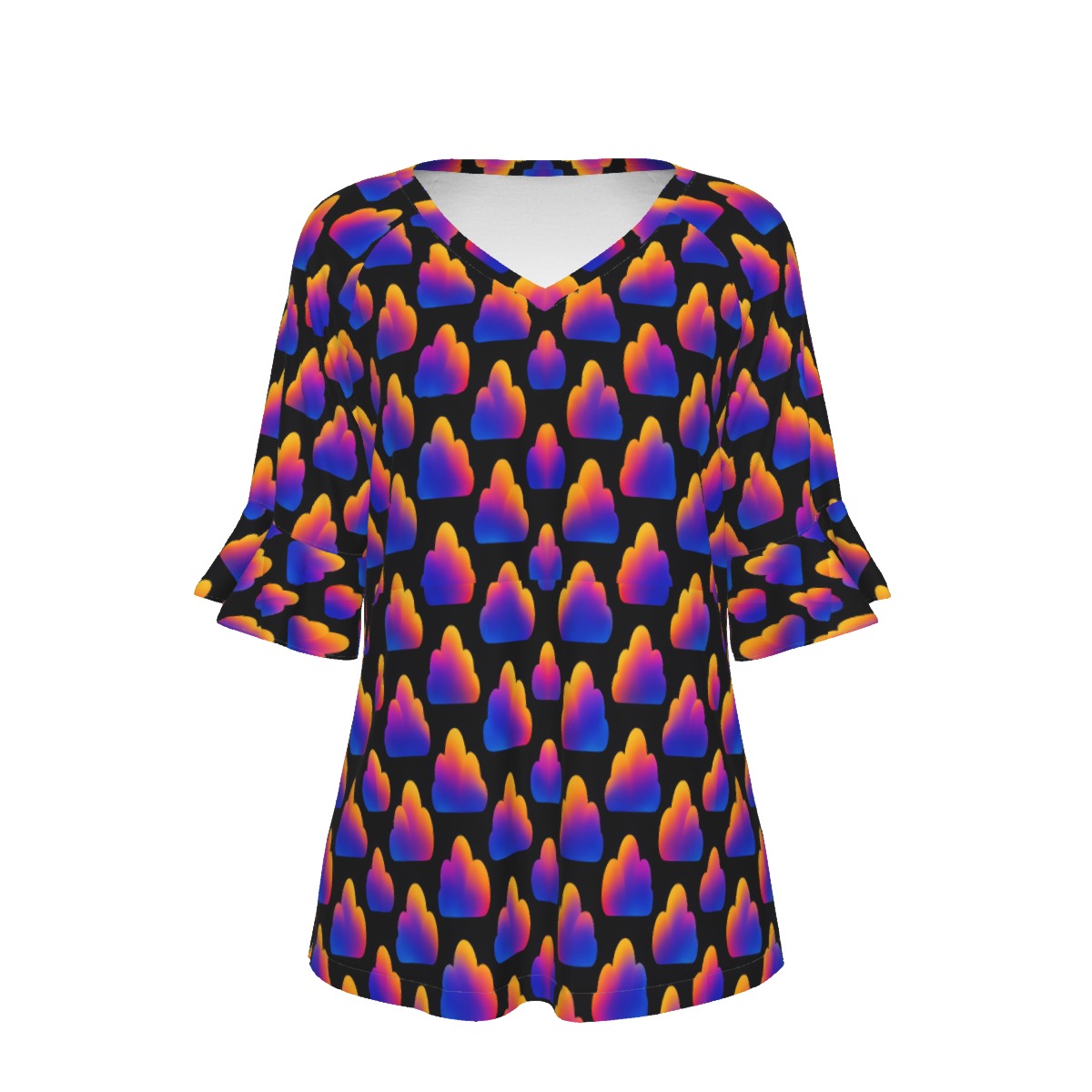 V-neck Women's T-shirt With Bell Sleeve