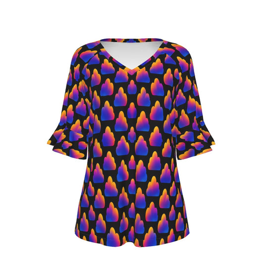 V-neck Women's T-shirt With Bell Sleeve