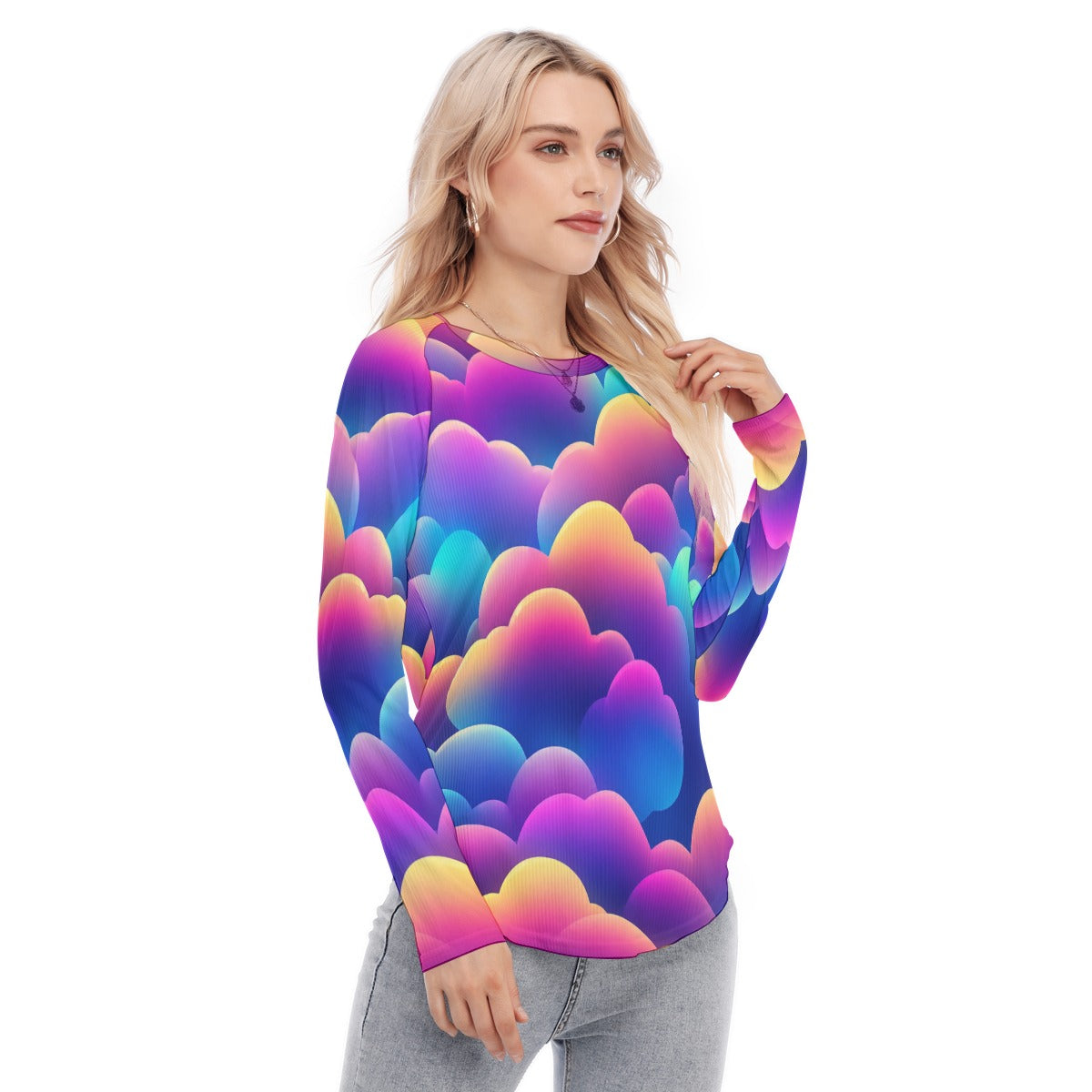 Women's Raglan Sleeves U-Shaped Hem Long Sleeves Blouse