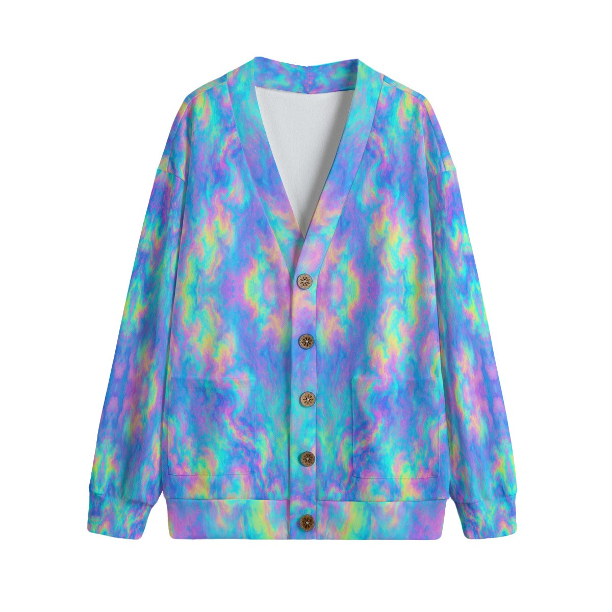 Unisex V-neck Knitted Fleece Cardigan With Button Closure