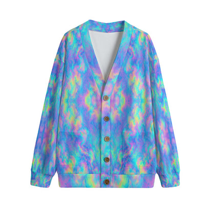 Unisex V-neck Knitted Fleece Cardigan With Button Closure