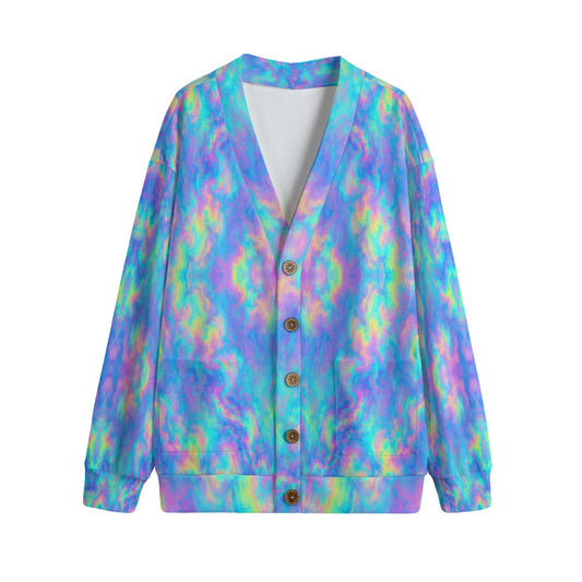 Unisex V-neck Knitted Fleece Cardigan With Button Closure