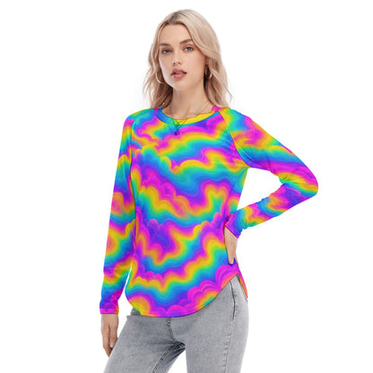 Women's Raglan Sleeves U-Shaped Hem Long Sleeves Blouse