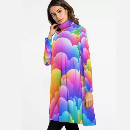 Women's High Neck Dress With Long Sleeve