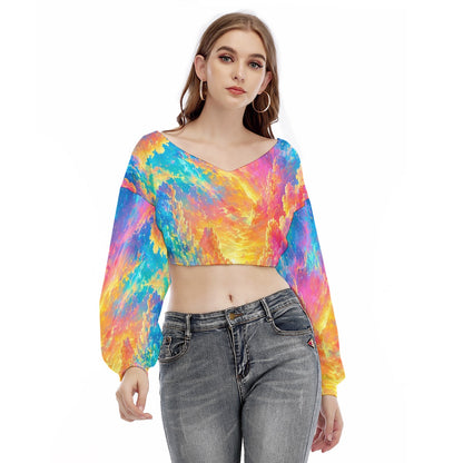 Women's V-neck Long Sleeve Cropped Sweatshirt