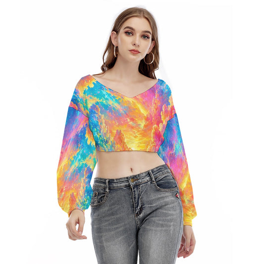 Women's V-neck Long Sleeve Cropped Sweatshirt