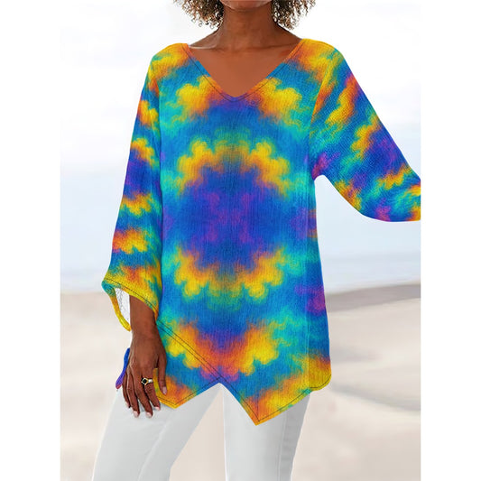 Women's V-neck T-shirt With Irregular Hem