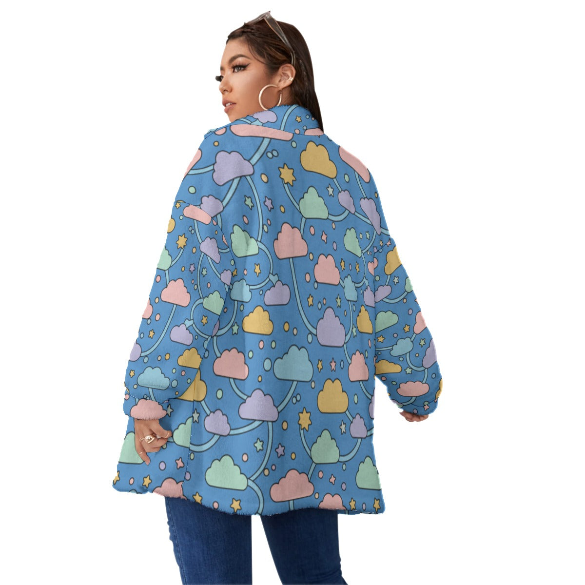 Unisex Borg Fleece Stand-up Collar Coat With Zipper Closure(Plus Size)