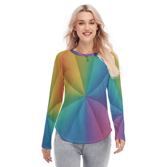 Women's Raglan Sleeves U-Shaped Hem Long Sleeves Blouse