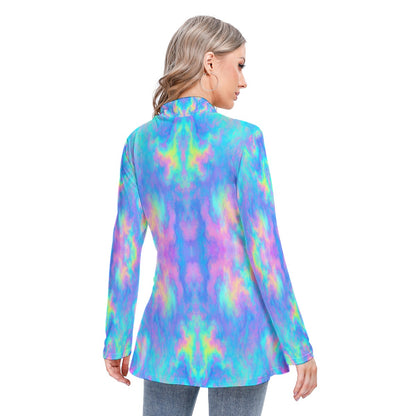 Women's Long-sleeved Heap-neck Slim Casual Tunic Blouse