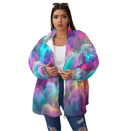 Unisex Borg Fleece Stand-up Collar Coat With Zipper Closure(Plus Size)