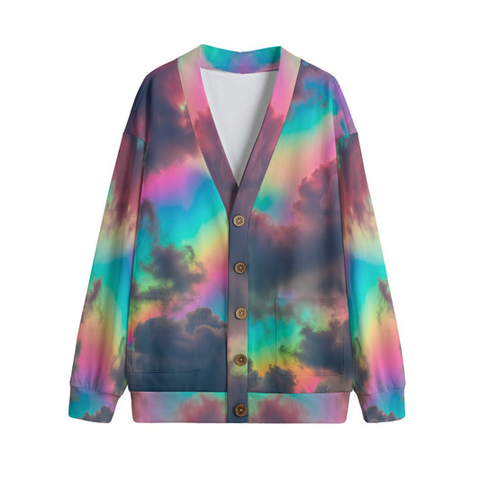 Unisex V-neck Knitted Fleece Cardigan With Button Closure
