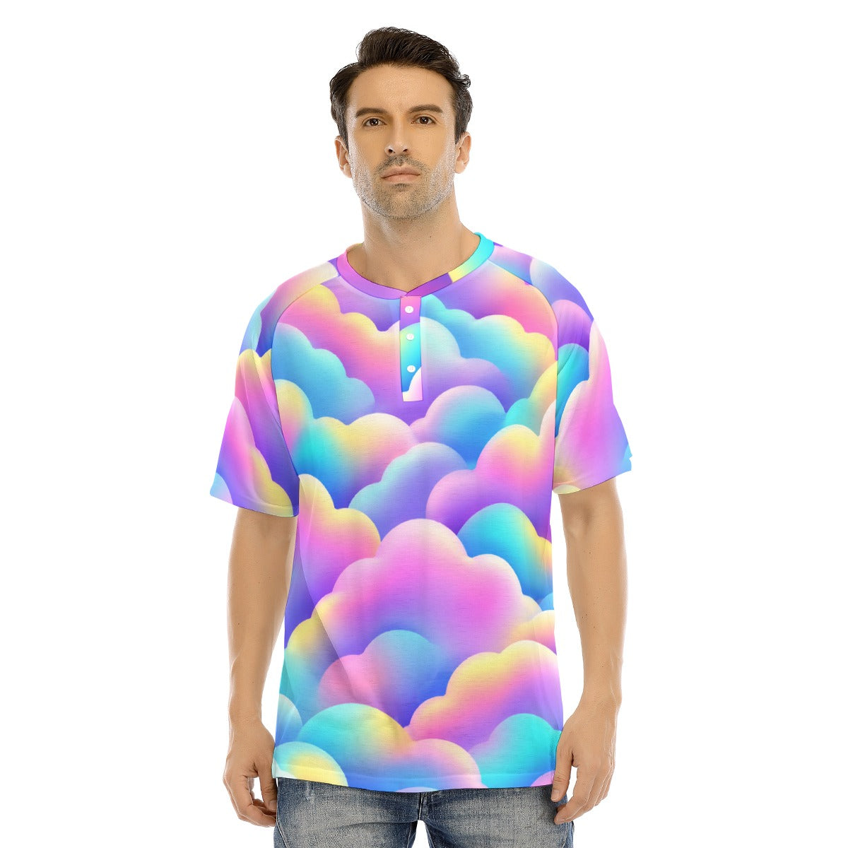 Men's Raglan Sleeve T-shirt With Button Closure