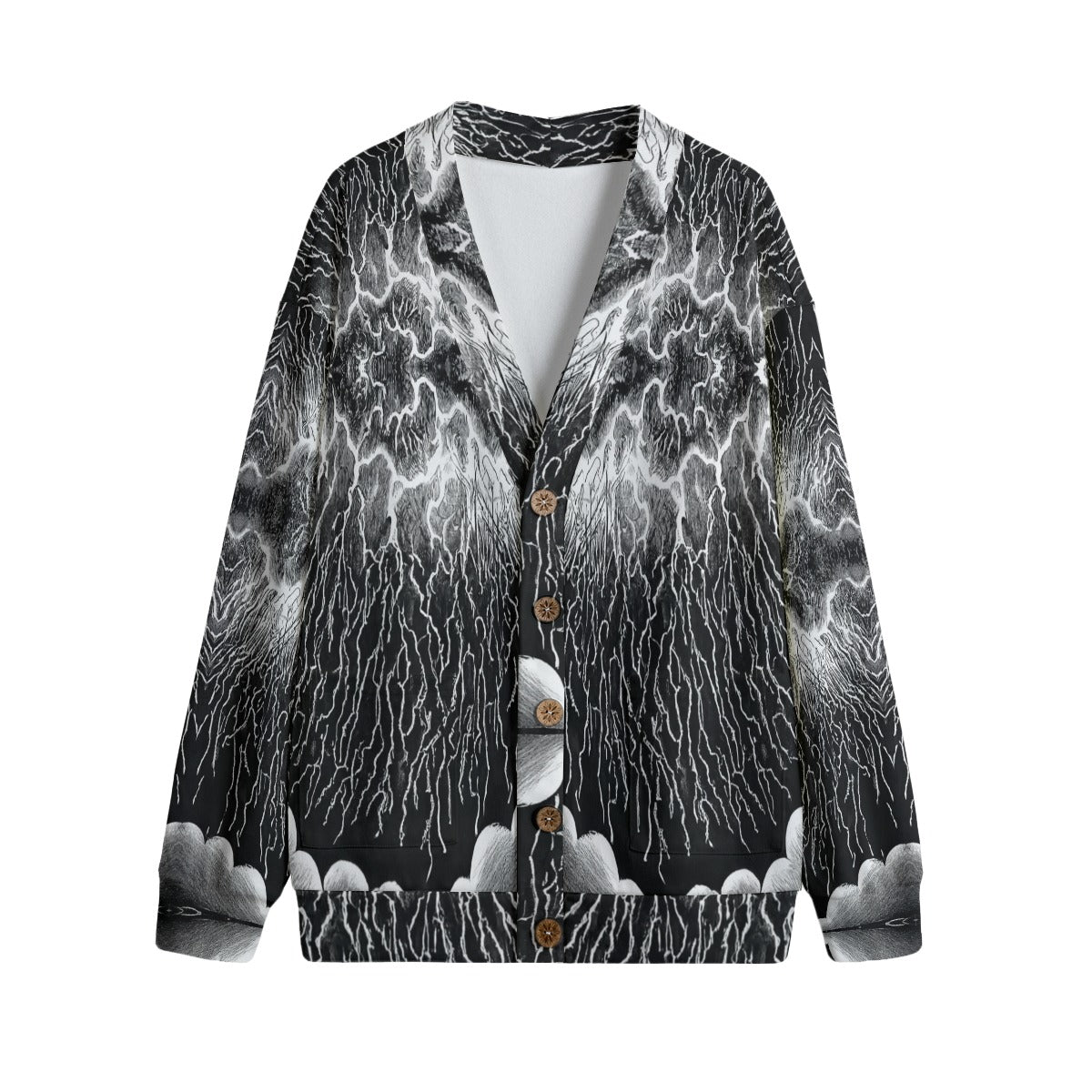 Unisex V-neck Knitted Fleece Cardigan With Button Closure