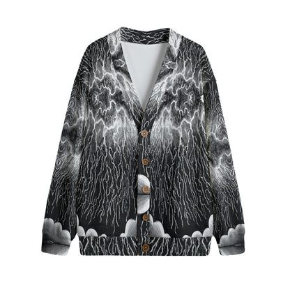Unisex V-neck Knitted Fleece Cardigan With Button Closure