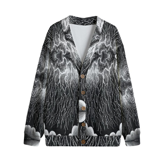 Unisex V-neck Knitted Fleece Cardigan With Button Closure