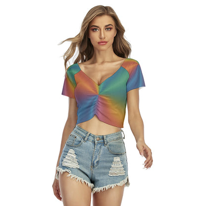 Women's Raglan Drawstring Front Crop Tee