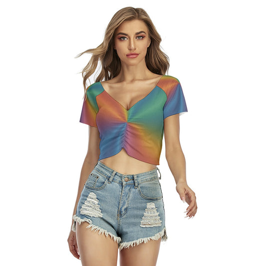 Women's Raglan Drawstring Front Crop Tee