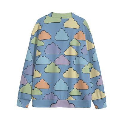 Unisex V-neck Knitted Fleece Cardigan With Button Closure