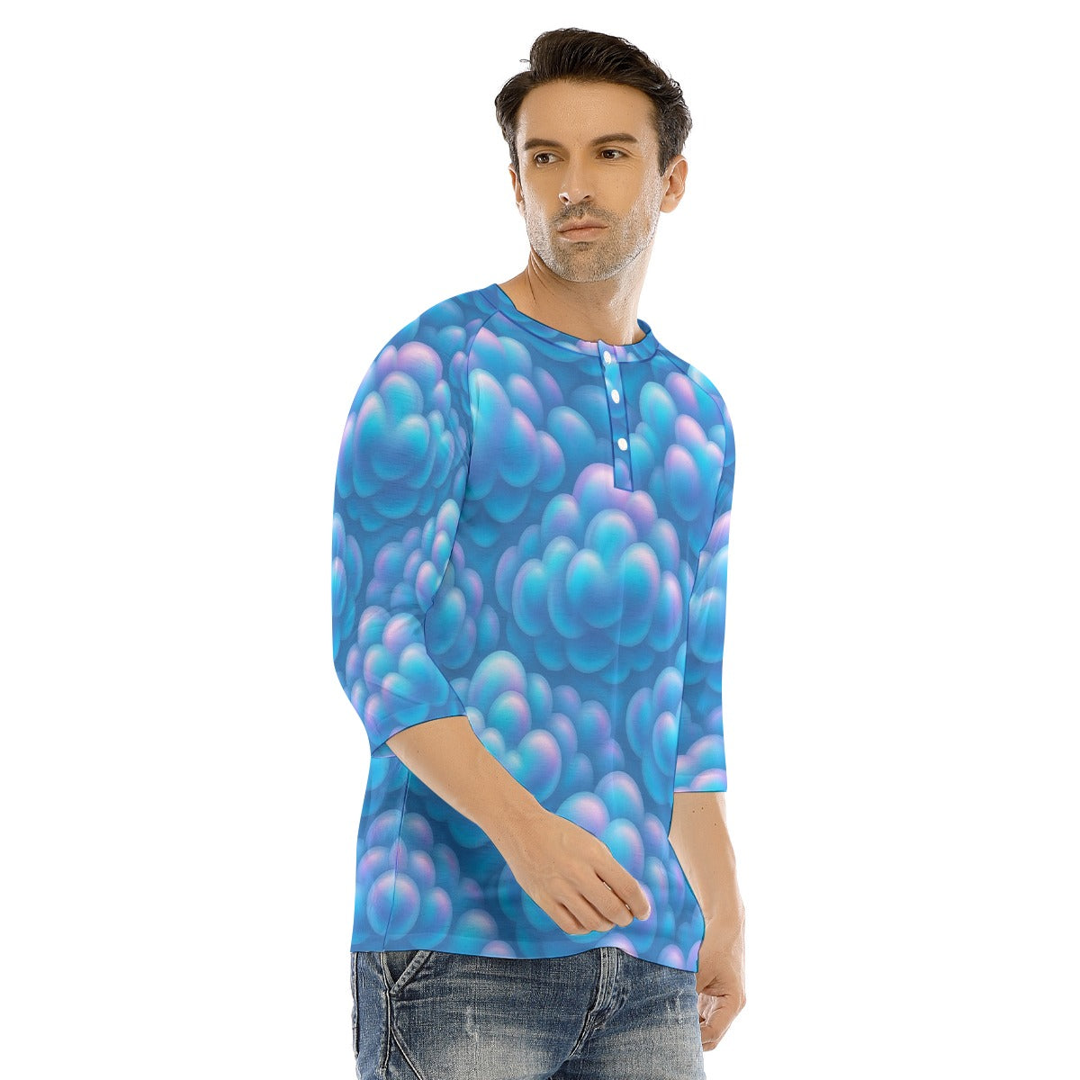 Men's Bracelet Sleeve T-shirt With Button Closure - view 2