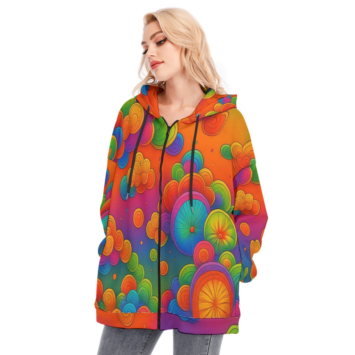 Women's Long Hoodie With Zipper Closure