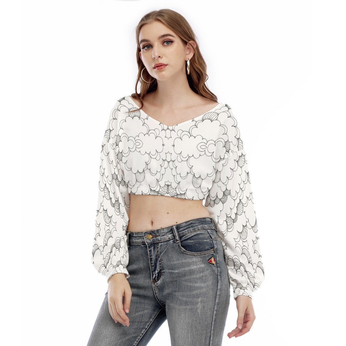 Women's V-neck Long Sleeve Cropped Sweatshirt
