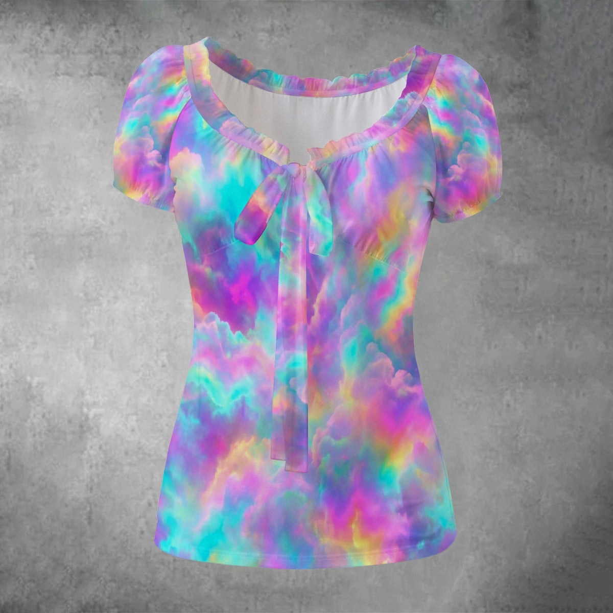 All-over print Women's Puff Sleeve Pleated Shirt