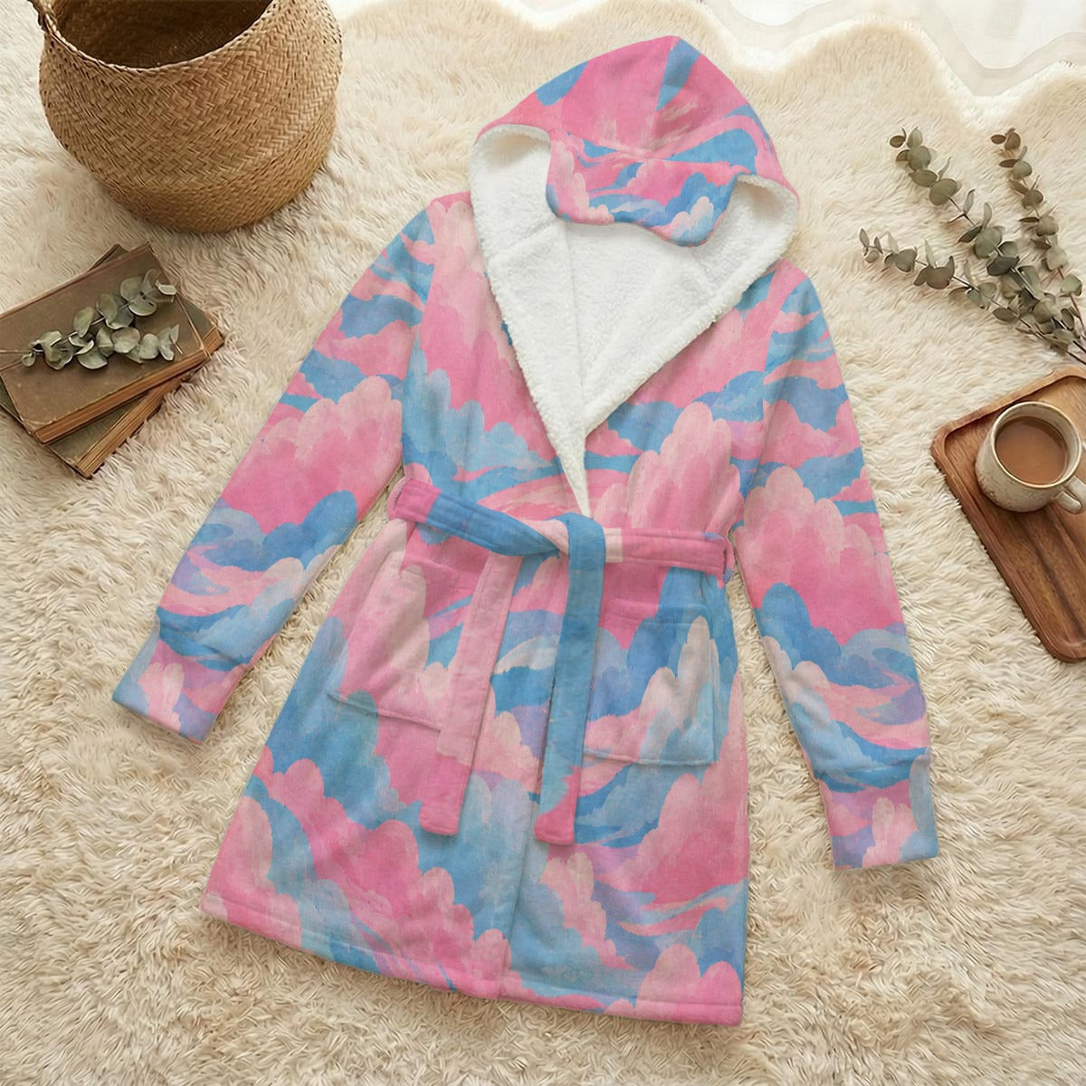 Unisex Flannel Hooded Robe With Eye Mask by O’Nimbus