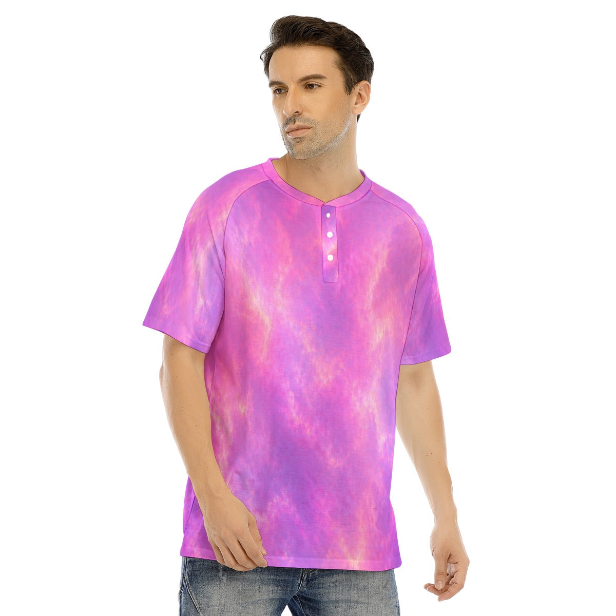 Men's Raglan Sleeve T-shirt With Button Closure
