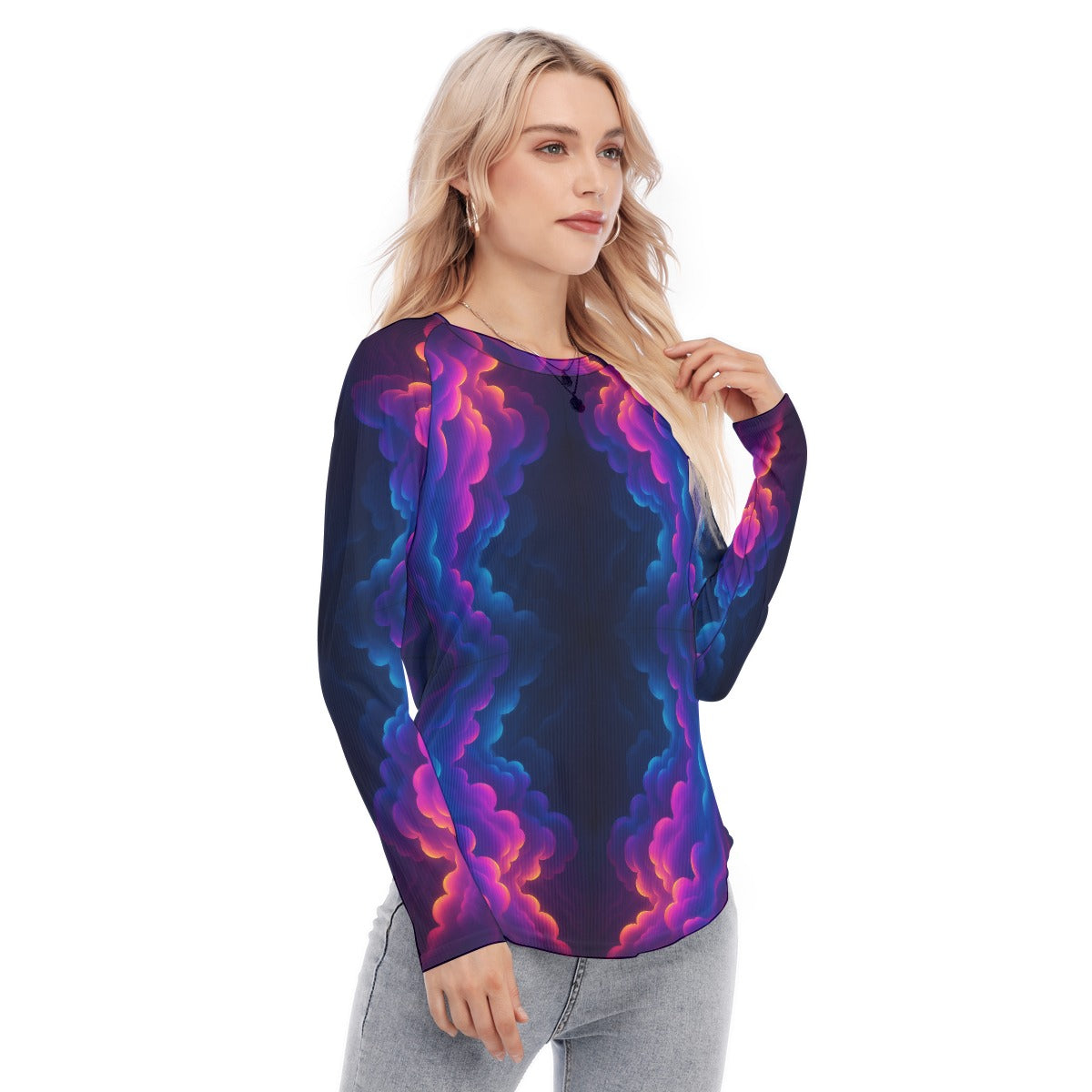 Women's Raglan Sleeves U-Shaped Hem Long Sleeves Blouse