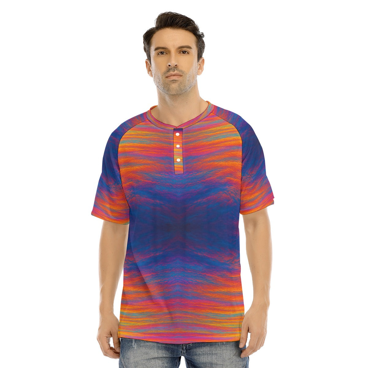 Men's Raglan Sleeve T-shirt With Button Closure