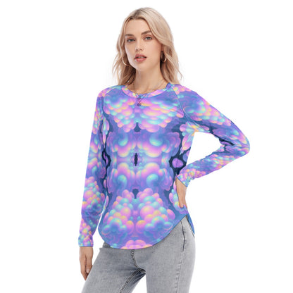 Women's Raglan Sleeves U-Shaped Hem Long Sleeves Blouse