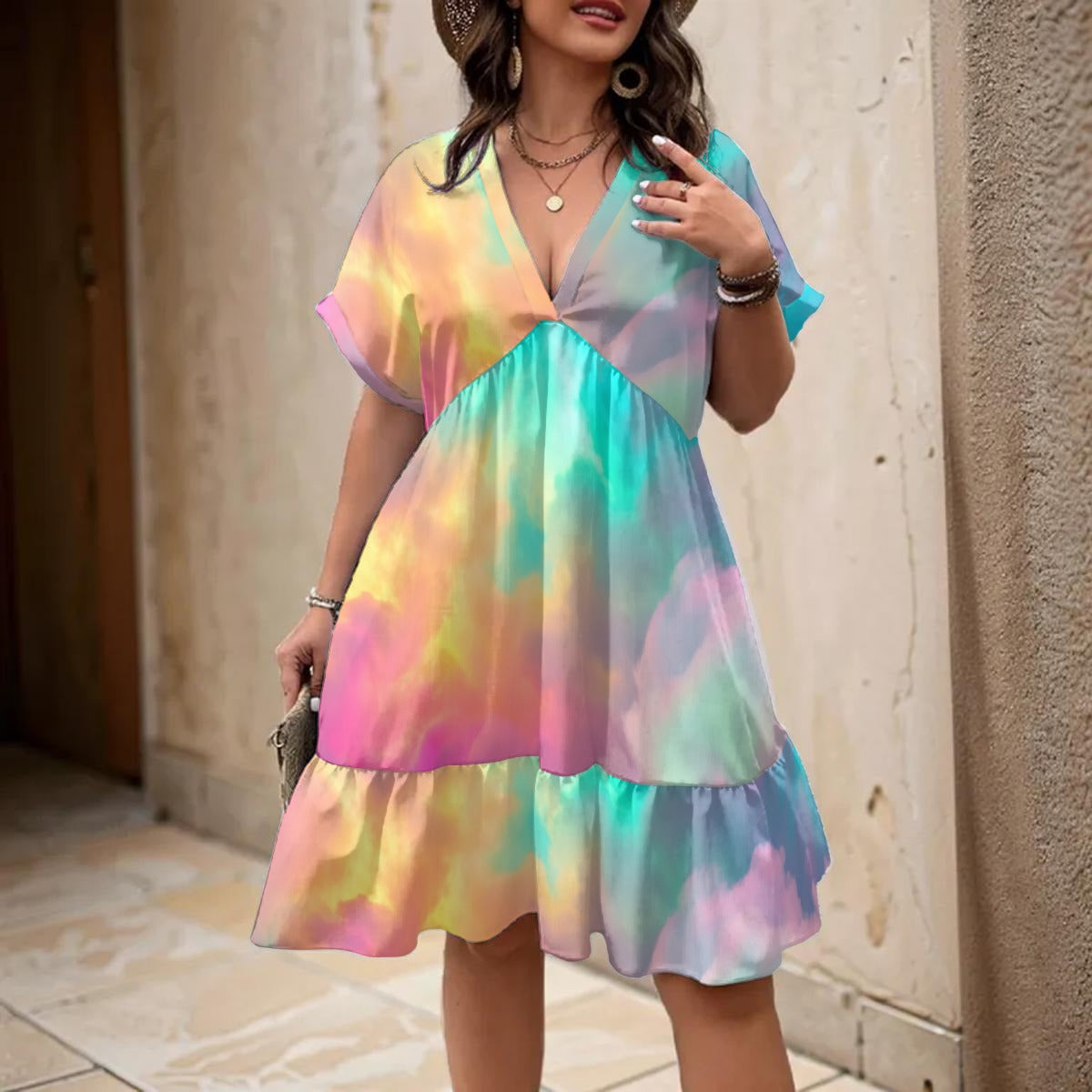 Women’s Floral V-Neck Short Sleeve Dress