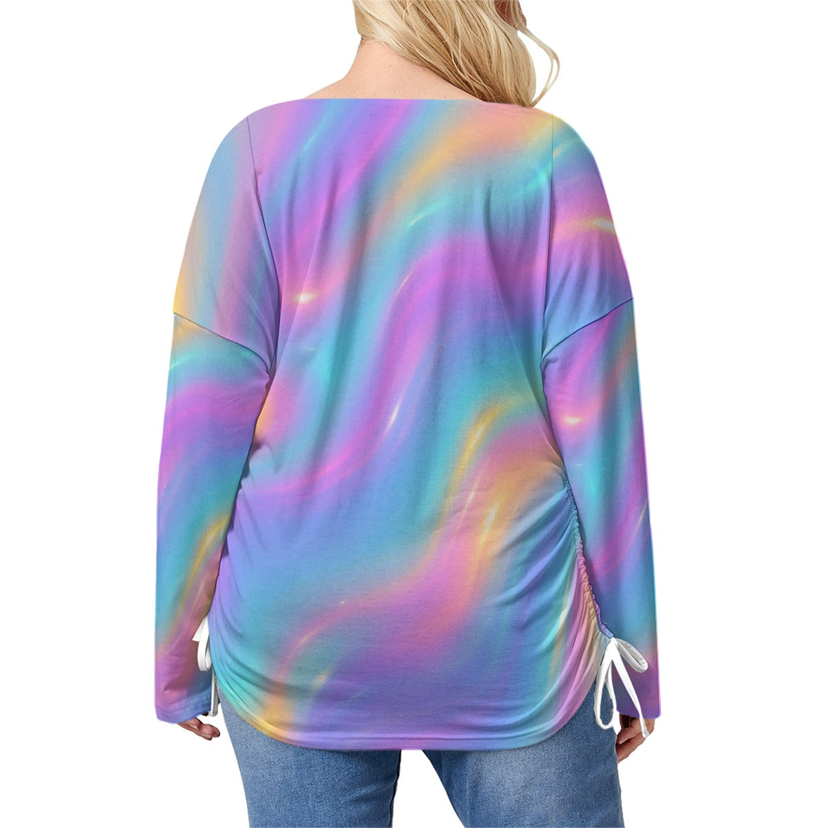 Unisex Women’s V-neck T-shirt With Side Drawstring(Plus Size)