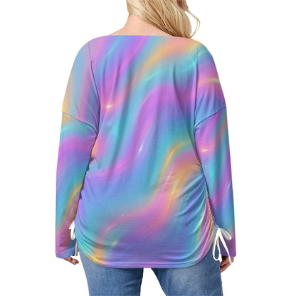 Unisex Women’s V-neck T-shirt With Side Drawstring(Plus Size)