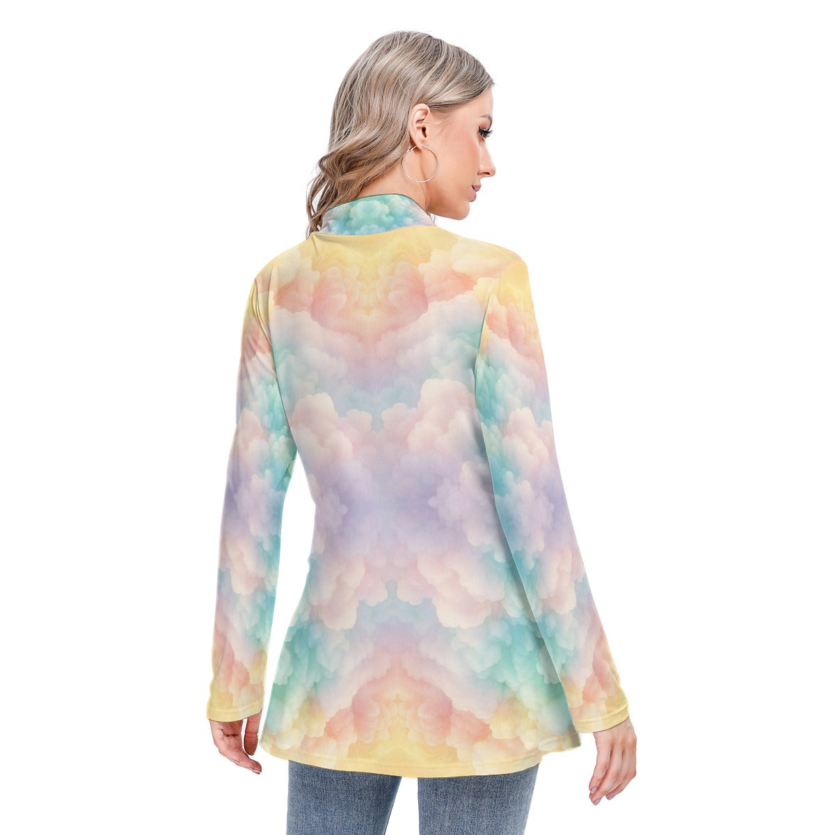 Women's Long-sleeved Heap-neck Slim Casual Tunic Blouse