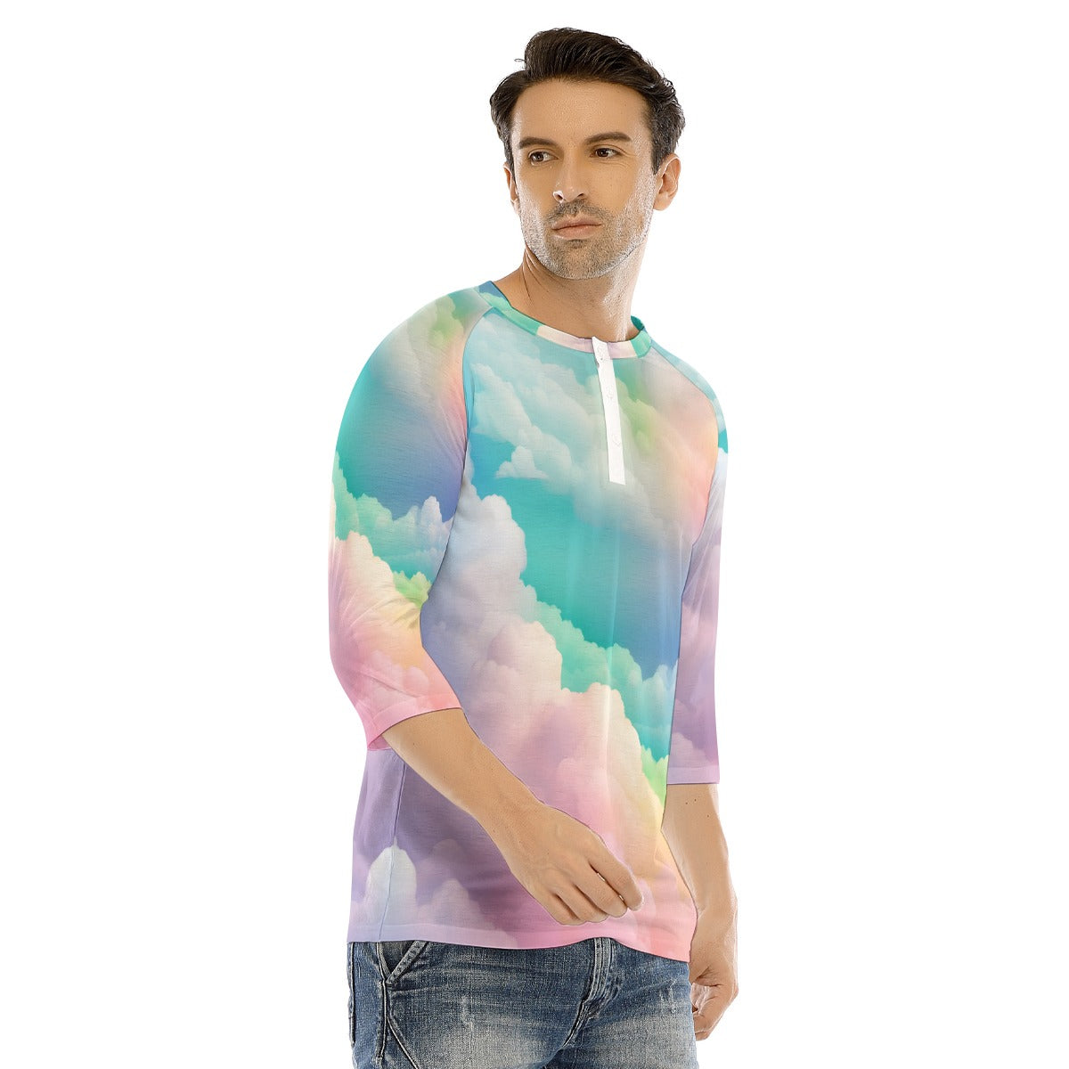 Men's Bracelet Sleeve T-shirt With Button Closure - view 2