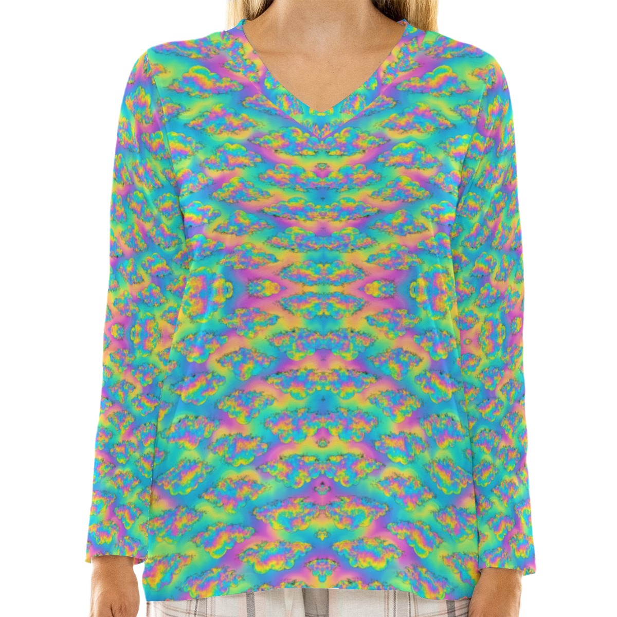 Women's Loose V-Neck T-Shirt With Long Sleeve