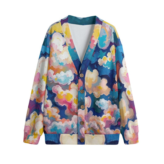 Unisex V-neck Knitted Fleece Cardigan With Button Closure